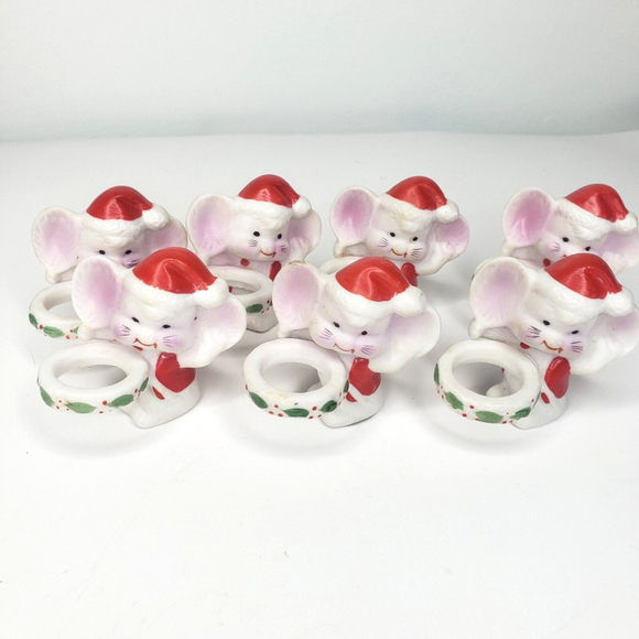 Vtg Set Mice Christmas Mouse CandleBuddy Hugger Climber Ceramic Beacon Hill Inc - Picture 1 of 9